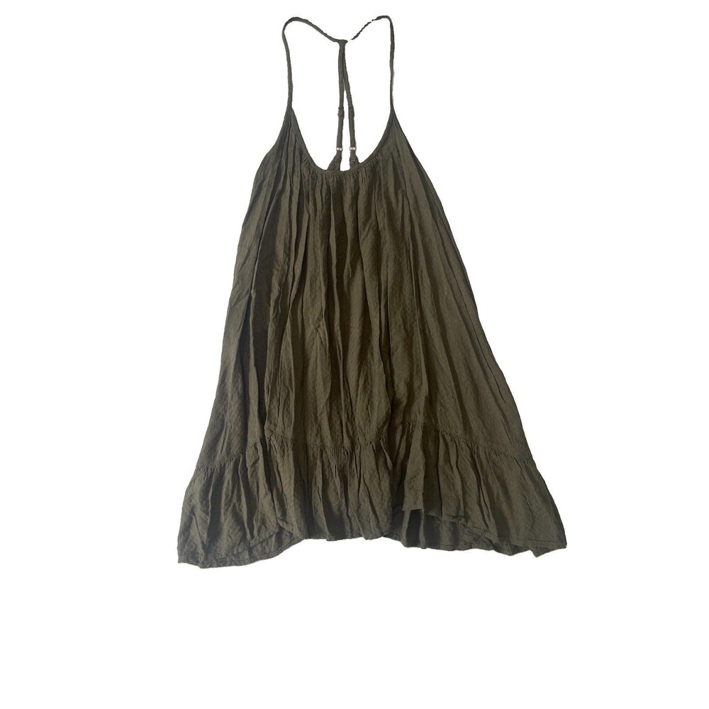 Volcom Olive Green Strappy Back Mini Swing Dress Ruffled Size Adjustable Sz S P